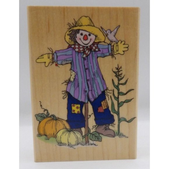 Stamp, Wooden Rubber, Pumpkin Scarecrow, ©1994 Hero Arts #H958 4"x3" VNTG - Picture 1 of 4